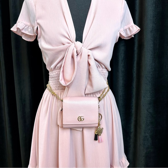 Gucci Marmont pink leather compact mini wallet crossbody or bum bag with chain - Picture 4 of 16